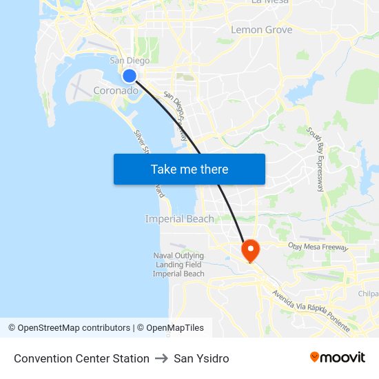 Convention Center Station to San Ysidro map