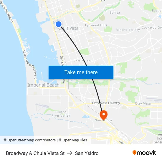 Broadway & Chula Vista St to San Ysidro map