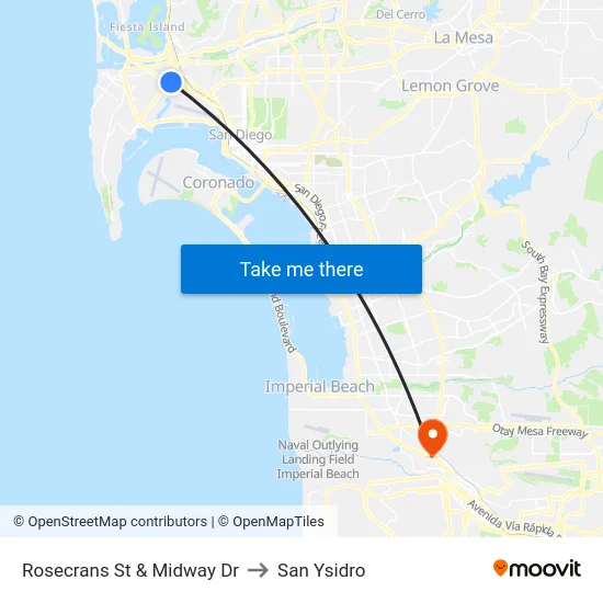 Rosecrans St & Midway Dr to San Ysidro map