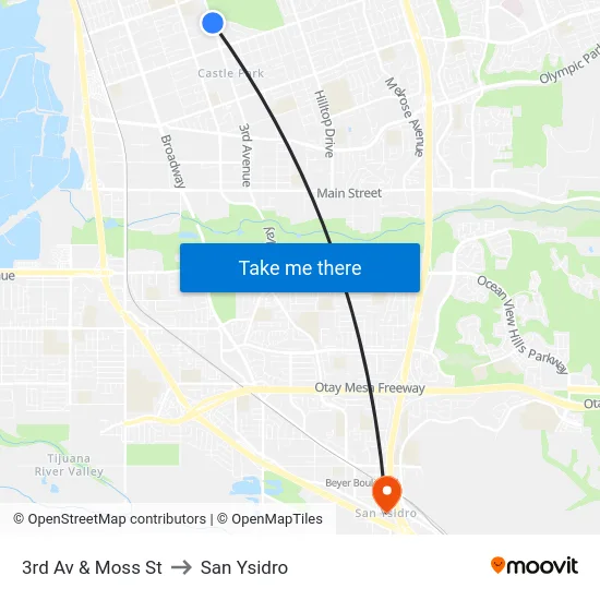 3rd Av & Moss St to San Ysidro map