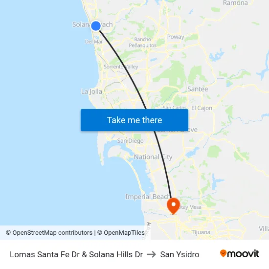 Lomas Santa Fe Dr & Solana Hills Dr to San Ysidro map