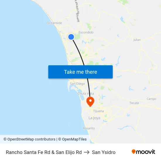 Rancho Santa Fe Rd & San Elijo Rd to San Ysidro map