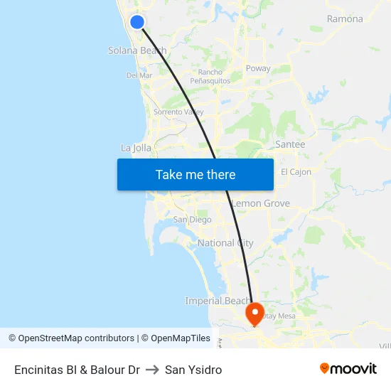 Encinitas Bl & Balour Dr to San Ysidro map