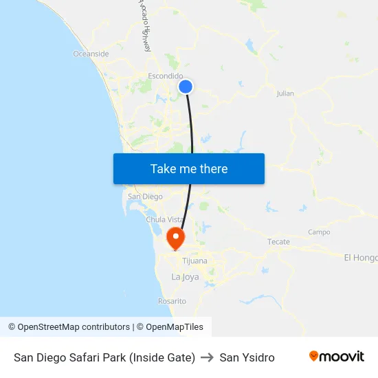 San Diego Safari Park (Inside Gate) to San Ysidro map