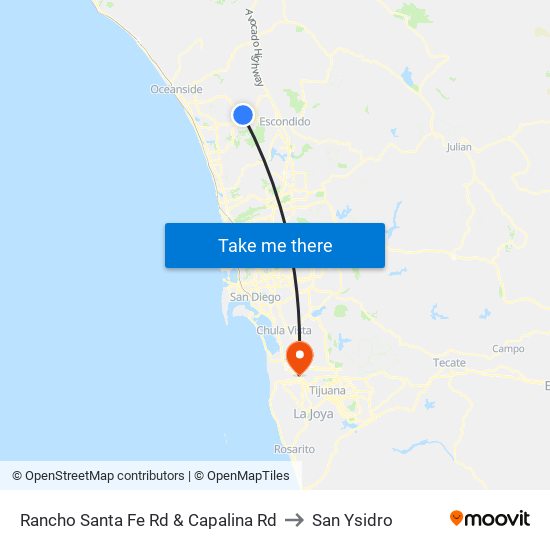Rancho Santa Fe Rd & Capalina Rd to San Ysidro map