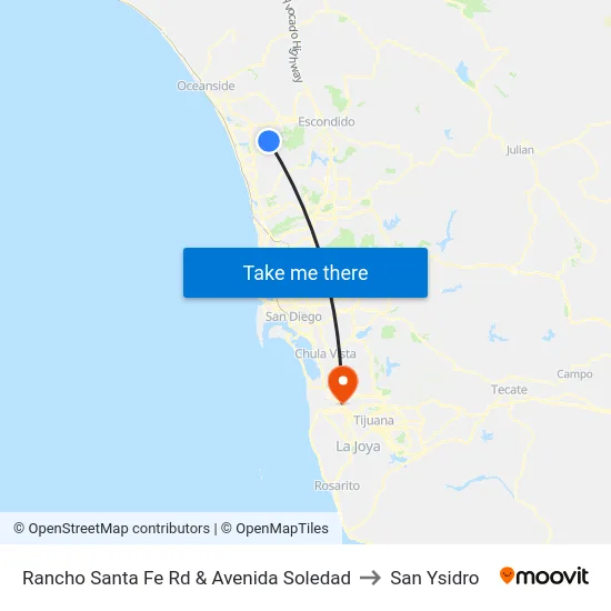Rancho Santa Fe Rd & Avenida Soledad to San Ysidro map