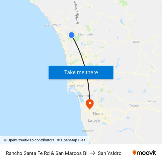 Rancho Santa Fe Rd & San Marcos Bl to San Ysidro map