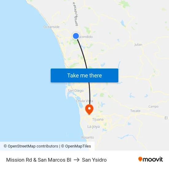 Mission Rd & San Marcos Bl to San Ysidro map