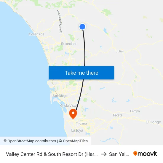 Valley Center Rd & South Resort Dr (Harrah'S) to San Ysidro map