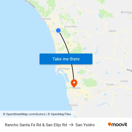 Rancho Santa Fe Rd & San Elijo Rd to San Ysidro map