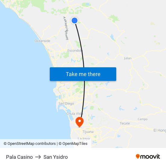 Pala Casino to San Ysidro map