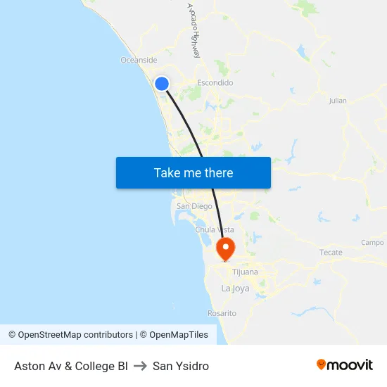 Aston Av & College Bl to San Ysidro map