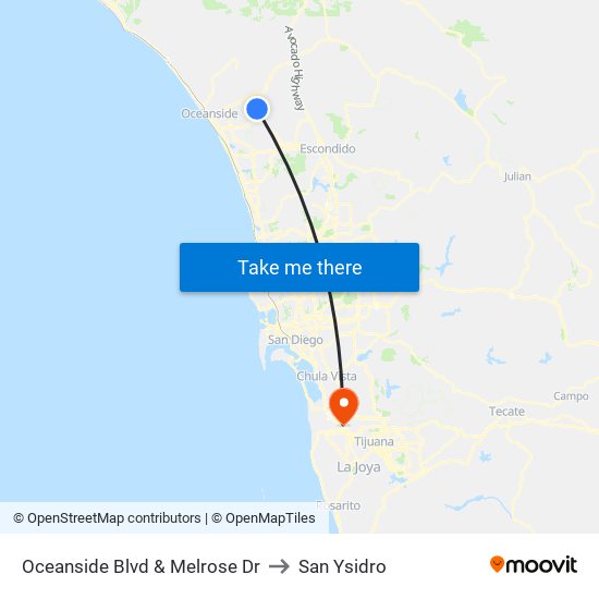 Oceanside Blvd & Melrose Dr to San Ysidro map