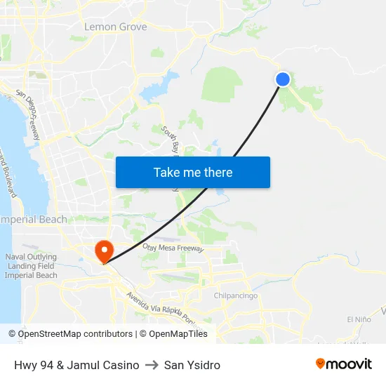 Hwy 94 & Jamul Casino to San Ysidro map