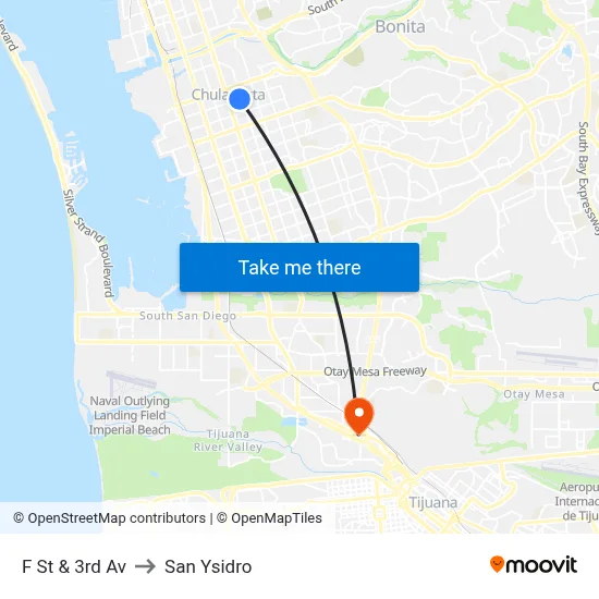 F St & 3rd Av to San Ysidro map