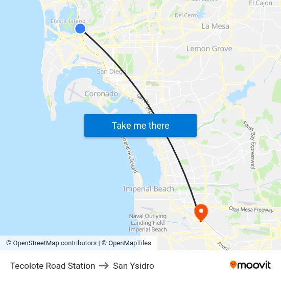 Tecolote Road Station to San Ysidro map