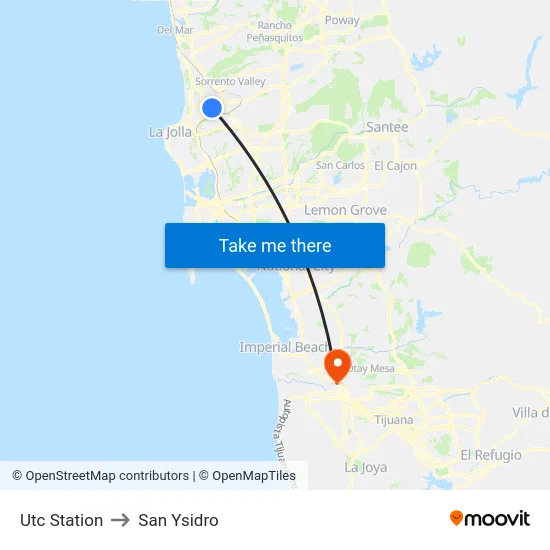 Utc Station to San Ysidro map