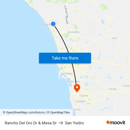 Rancho Del Oro Dr & Mesa Dr to San Ysidro map