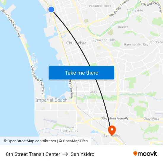 8th Street Transit Center to San Ysidro map