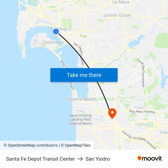 Santa Fe Depot Transit Center to San Ysidro map