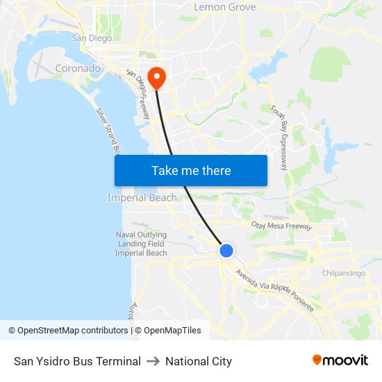 San Ysidro Bus Terminal to National City map