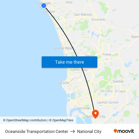 Oceanside Transportation Center to National City map