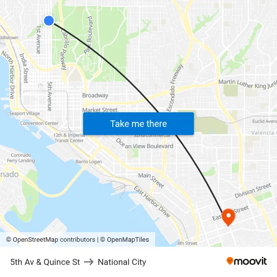 5th Av & Quince St to National City map