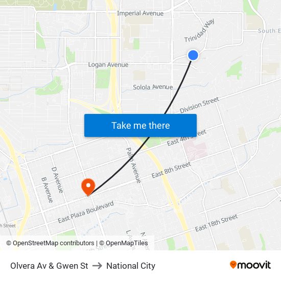 Olvera Av & Gwen St to National City map