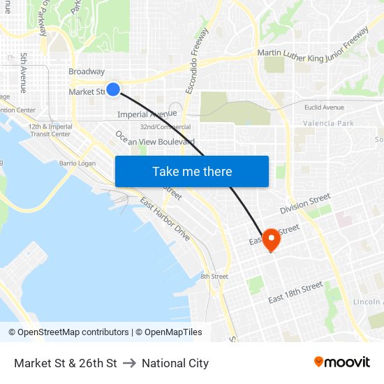 Market St & 26th St to National City map