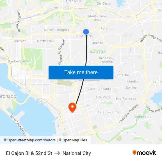 El Cajon Bl & 52nd St to National City map