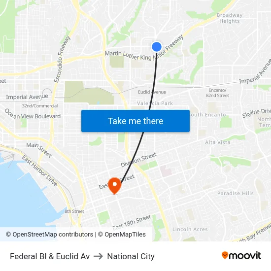 Federal Bl & Euclid Av to National City map