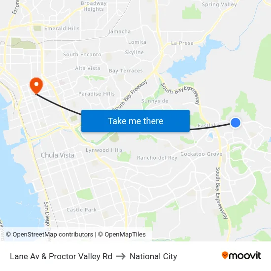 Lane Av & Proctor Valley Rd to National City map