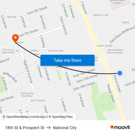 18th St & Prospect St to National City map
