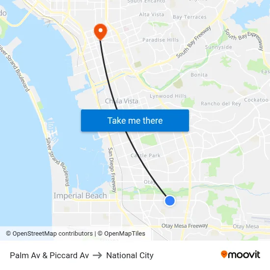 Palm Av & Piccard Av to National City map