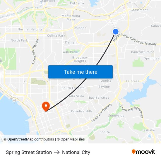 Spring Street Station to National City map