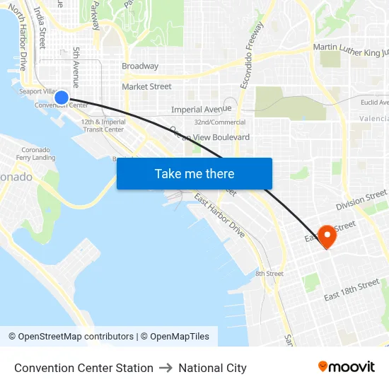 Convention Center Station to National City map