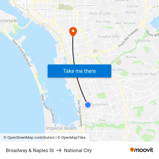 Broadway & Naples St to National City map
