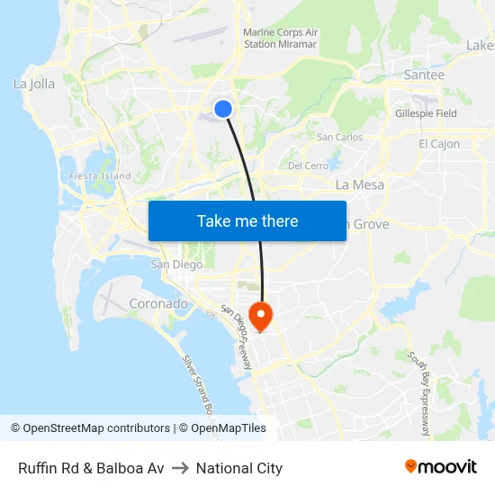 Ruffin Rd & Balboa Av to National City map