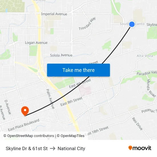 Skyline Dr & 61st St to National City map