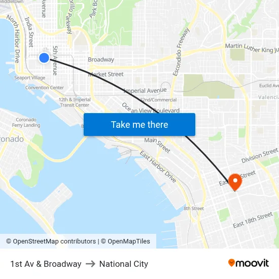 1st Av & Broadway to National City map