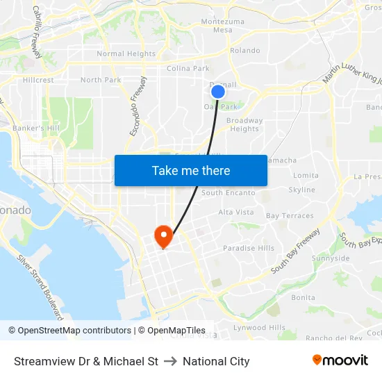 Streamview Dr & Michael St to National City map