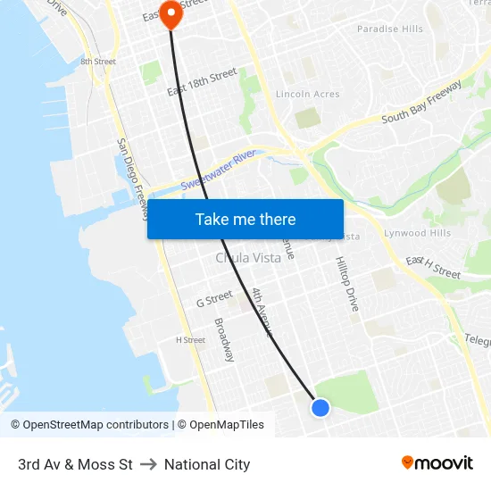3rd Av & Moss St to National City map