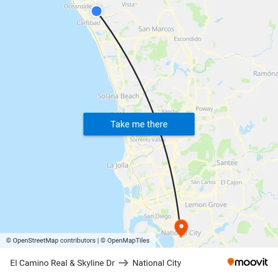El Camino Real & Skyline Dr to National City map