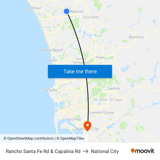 Rancho Santa Fe Rd & Capalina Rd to National City map