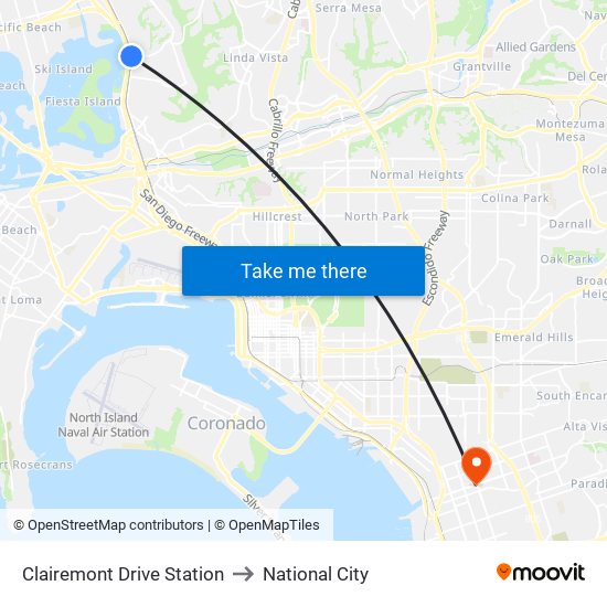 Clairemont Drive Station to National City map