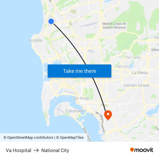 Va Hospital to National City map