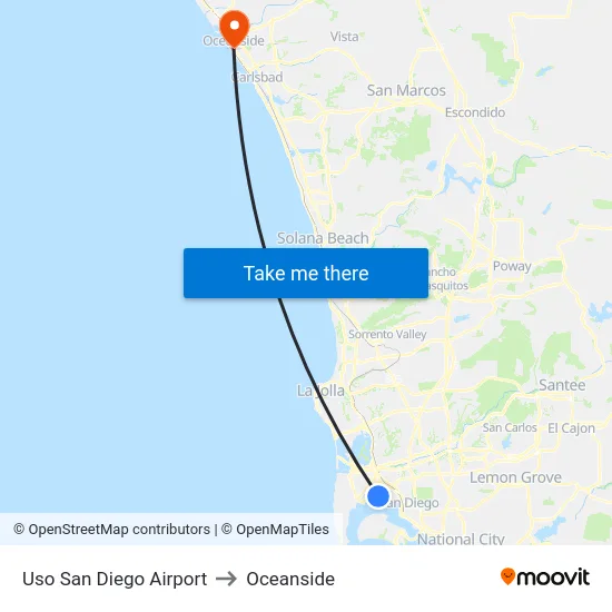 Uso San Diego Airport to Oceanside map