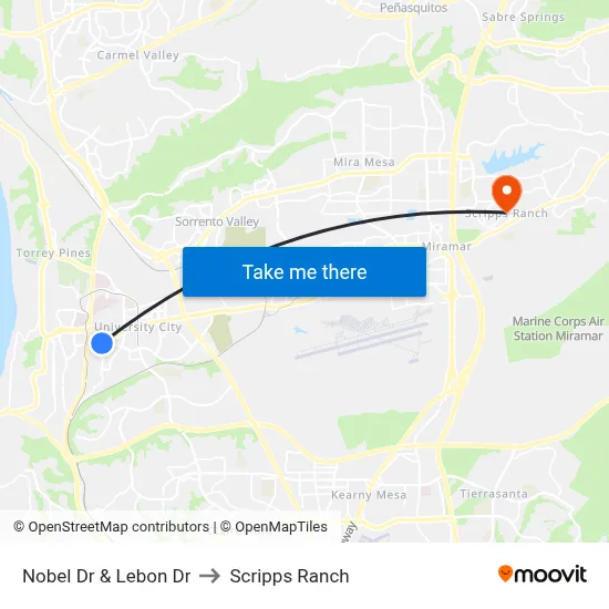 Nobel Dr & Lebon Dr to Scripps Ranch map