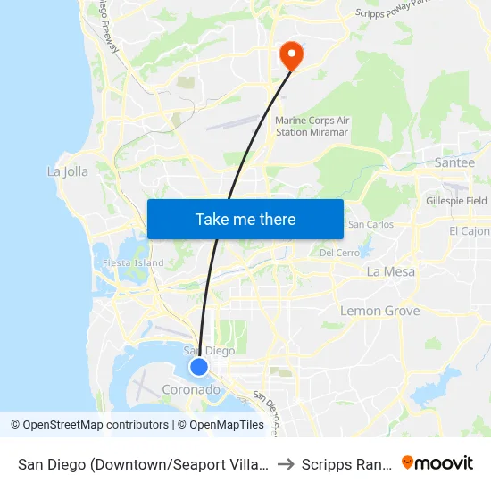 San Diego (Downtown/Seaport Village) to Scripps Ranch map