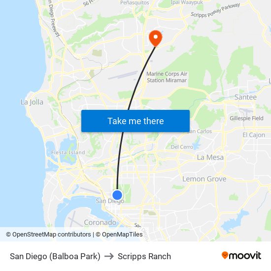 San Diego (Balboa Park) to Scripps Ranch map